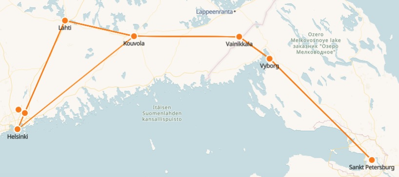 Route Schnellzug Helsinki St.Petersburg