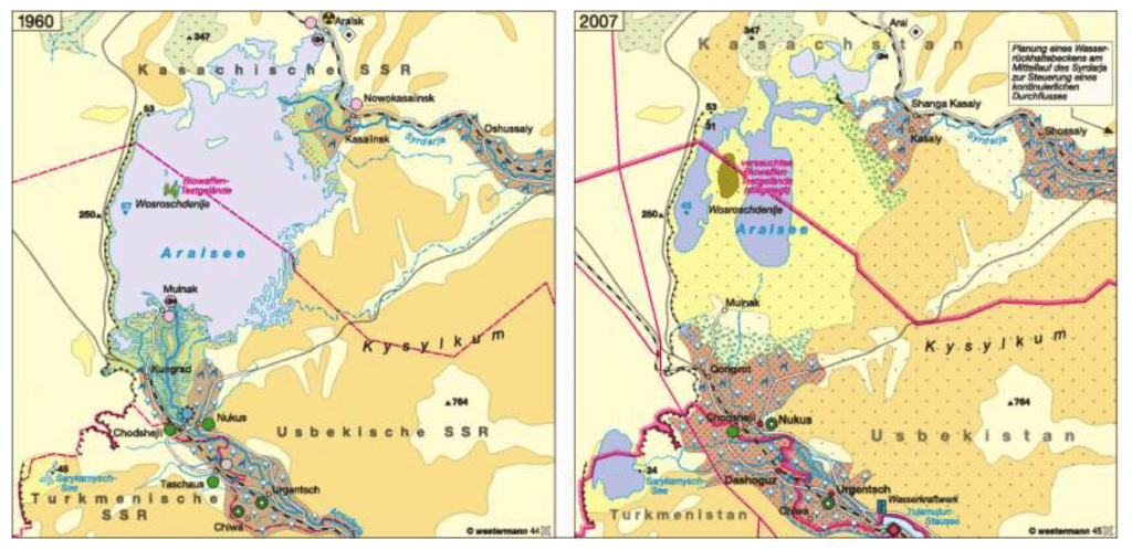 Kartenansicht Lage Aralsee 1960 und heute
