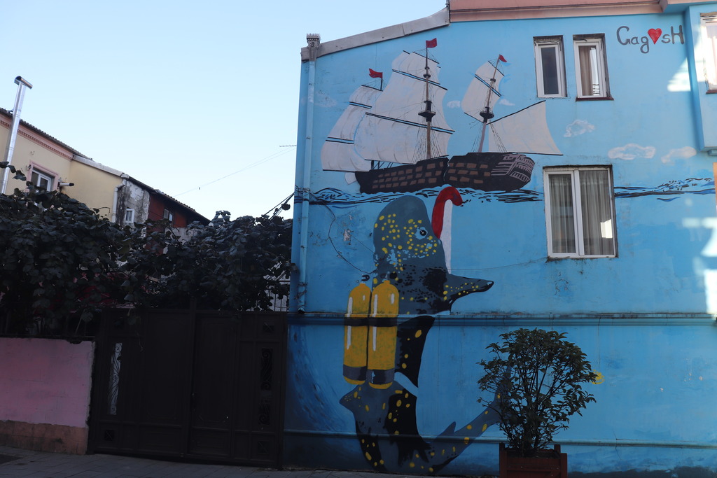 kreatives Hausgrafiti, ein Kunstwerk in Batumi 