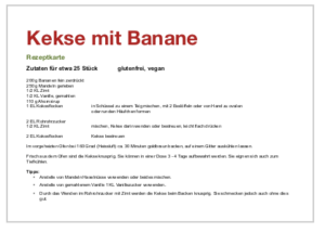 Rezeptkarte für Kekse mit Banane