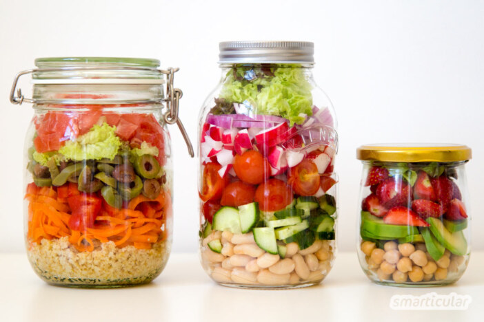 Mittagessen Büro kalt Salat im Glas