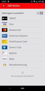 Bezahlung per Reka Card in SBB Mobile App